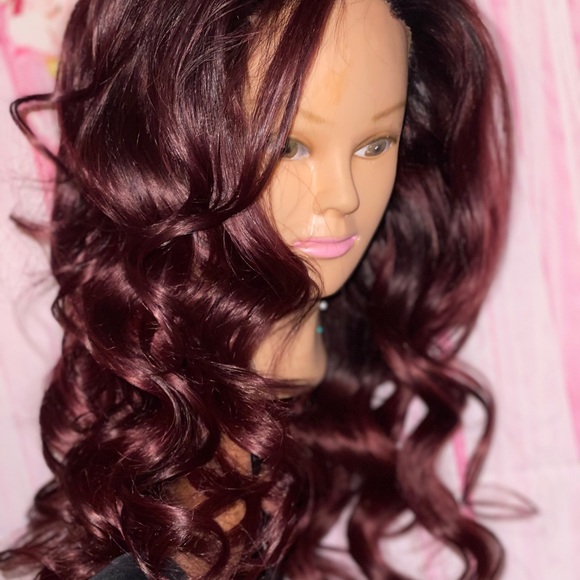22 inch 5x5 burgundy closure wig main image 7